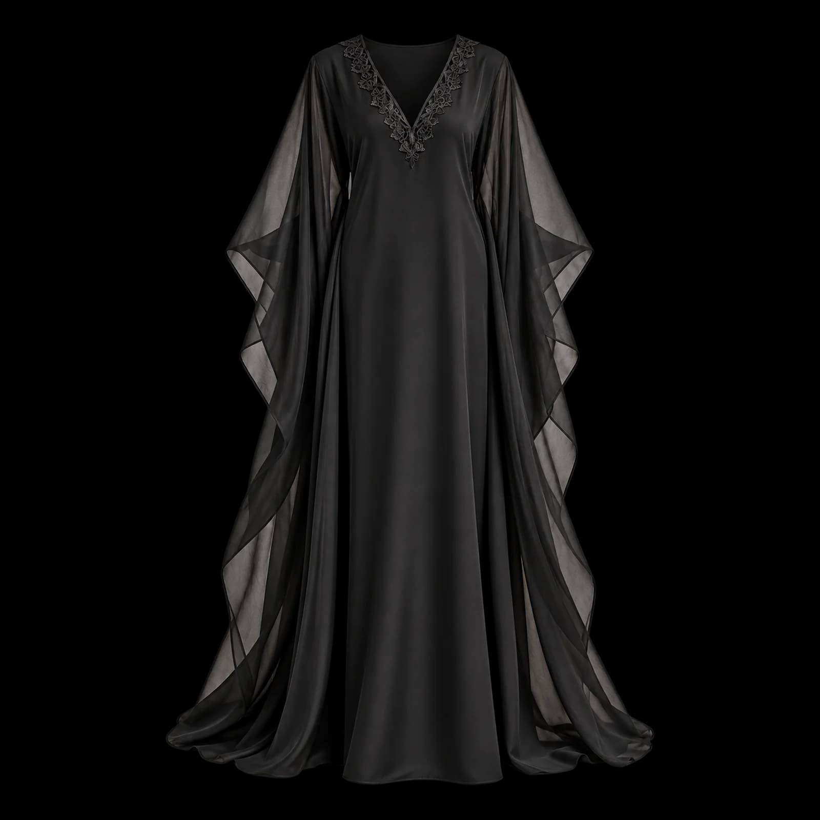 Boubou noir Mya à la coupe longue et aux finitions brodées